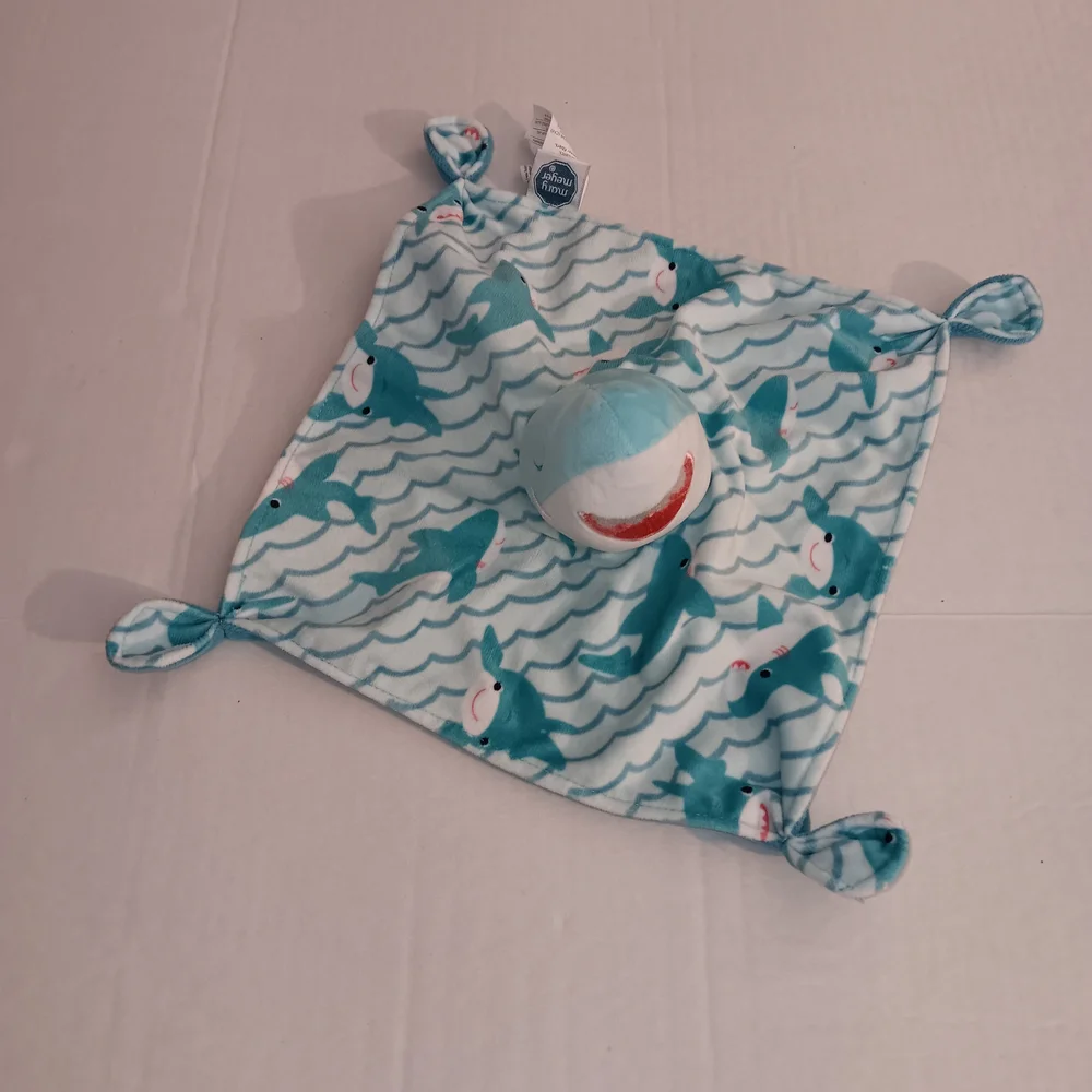 Mary Meyer Teal and White Plush Shark Blanket Blue White